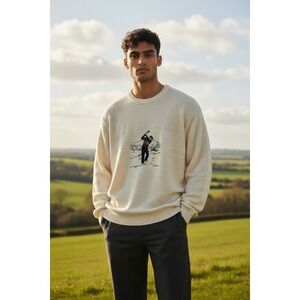 Cypress Links Mens Golf Embroidered Sweater Cream XL Long Sleeve Cotton Blend